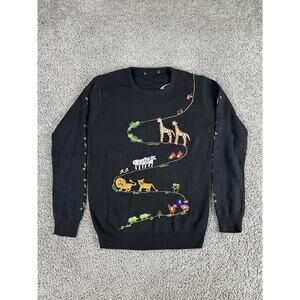 Le Roy Noah's Ark Sweater Womens Medium Animal Embroidered Crewneck Two By Two